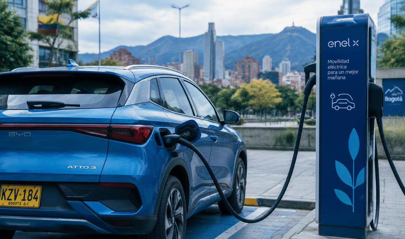 Vehículo eléctrico cargando en la ciudad